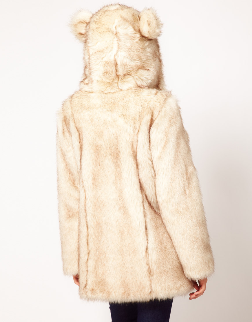 faux fur hooded coat with ears