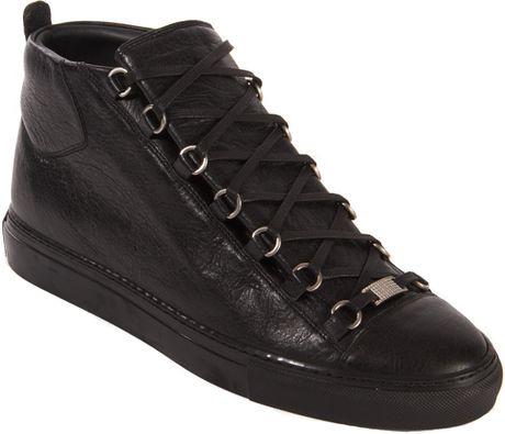 Balenciaga Arena Creased-Leather High-Top Sneakers in Gray for Men ...