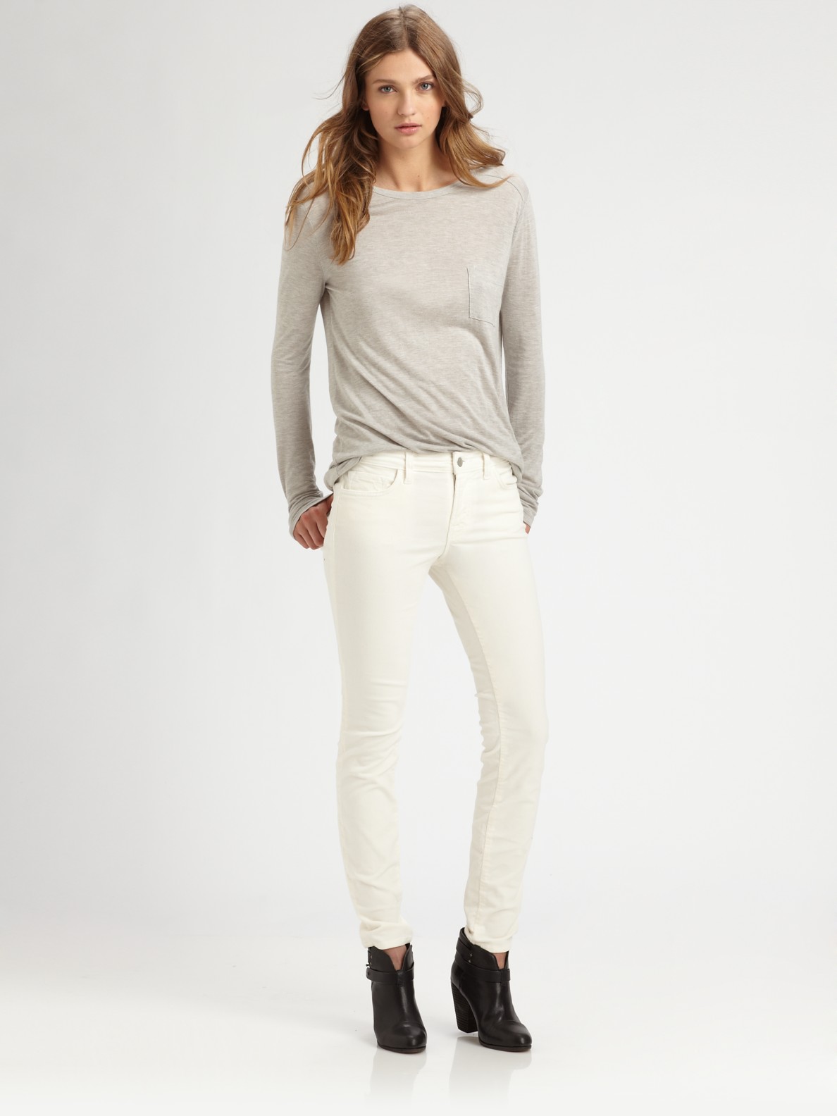 J Brand Midrise Corduroy Skinny Jeans In White