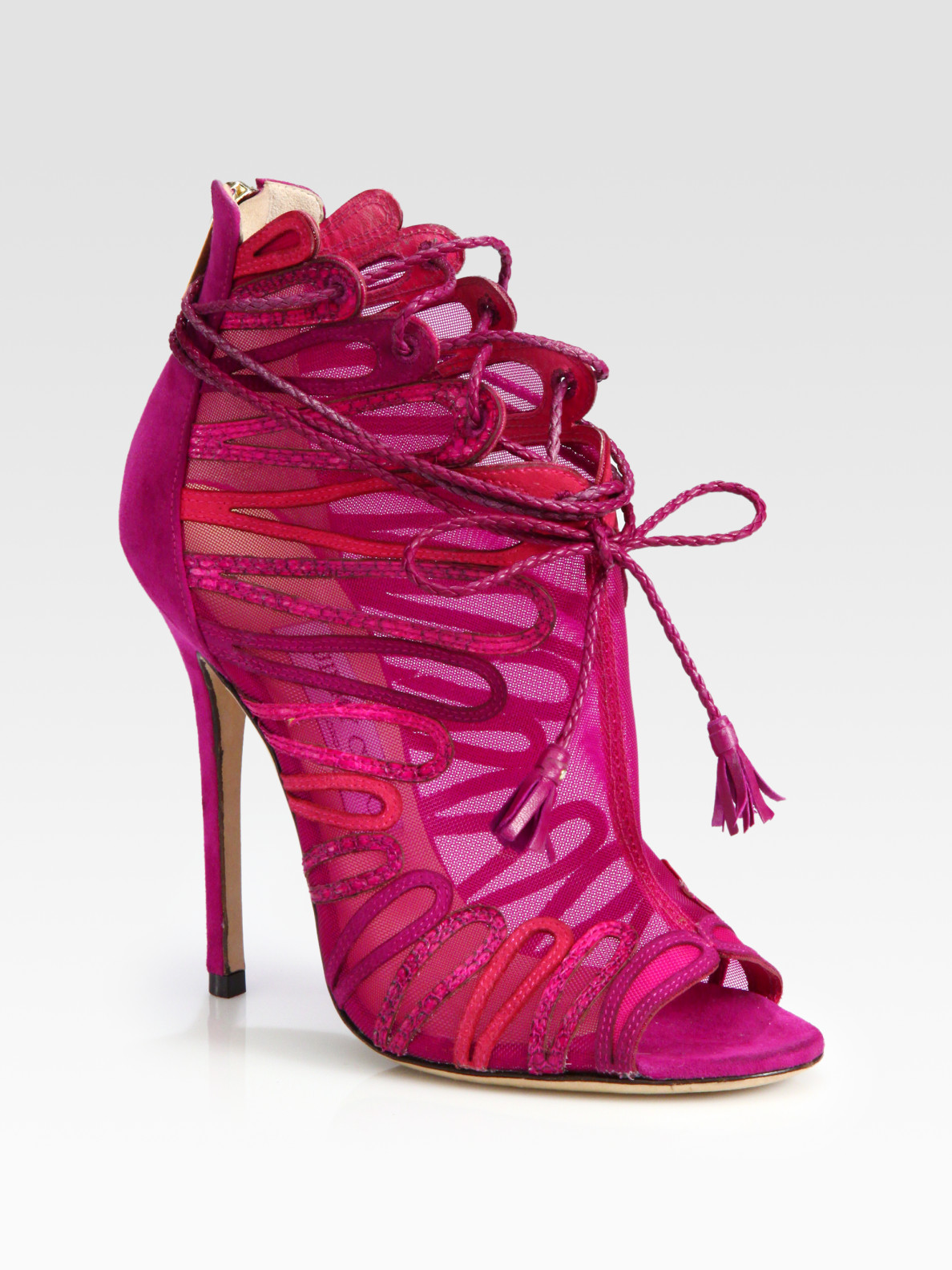 Jimmy choo Kafira Mesh and Suede Laceup Ankle Boots in Pink | Lyst