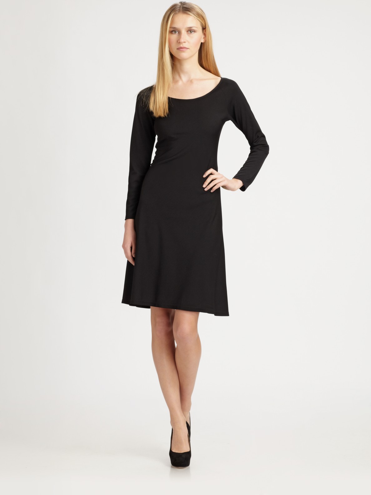 Josie Natori Jersey Scoopneck Dress in Black | Lyst