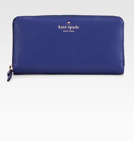 Kate Spade Saffiano Leather Ziparound Wallet in Blue (cobaltblue) | Lyst
