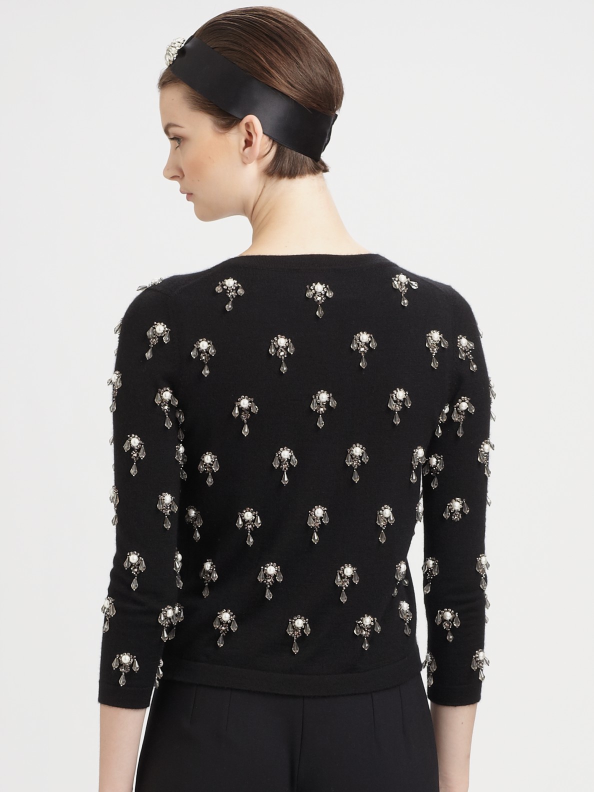 Oscar de la Renta Beaded Cardigan in Black - Lyst