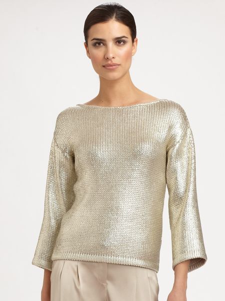 St. John Metallic Sweater in Gold (oatmeal) | Lyst
