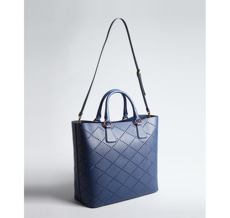 Prada Diamond Cutout Saffiano Leather Pouch Tote in Blue | Lyst