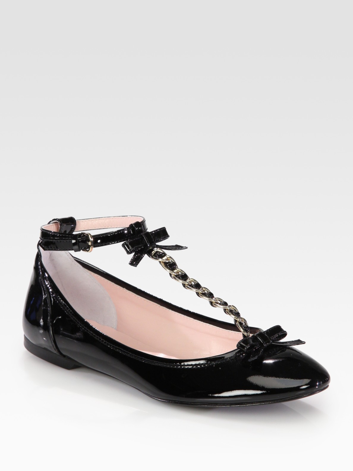 RED Patent Leather T-Strap Flats in Black - Lyst