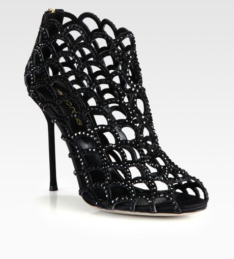 Sergio Rossi Suede Crystal Coated Mermaid Ankle Boots in Black | Lyst
