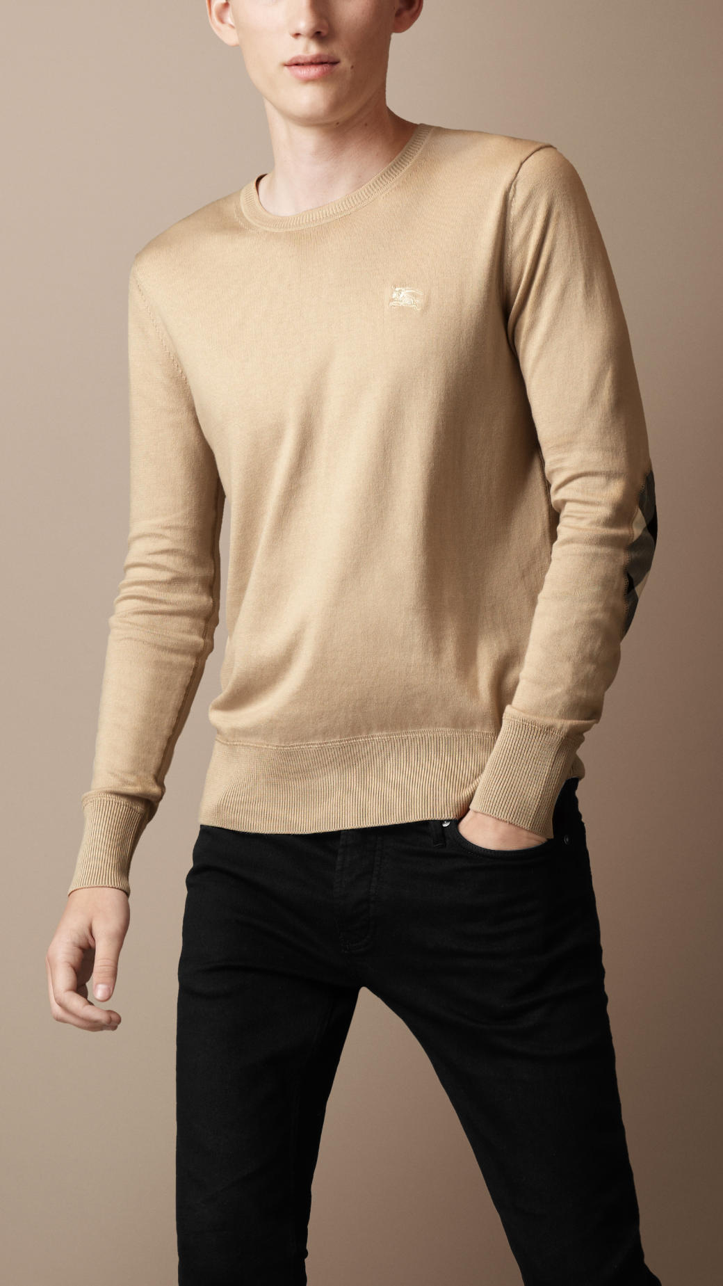 Burberry brit Crew Neck Cotton Sweater in Natural for Men | Lyst