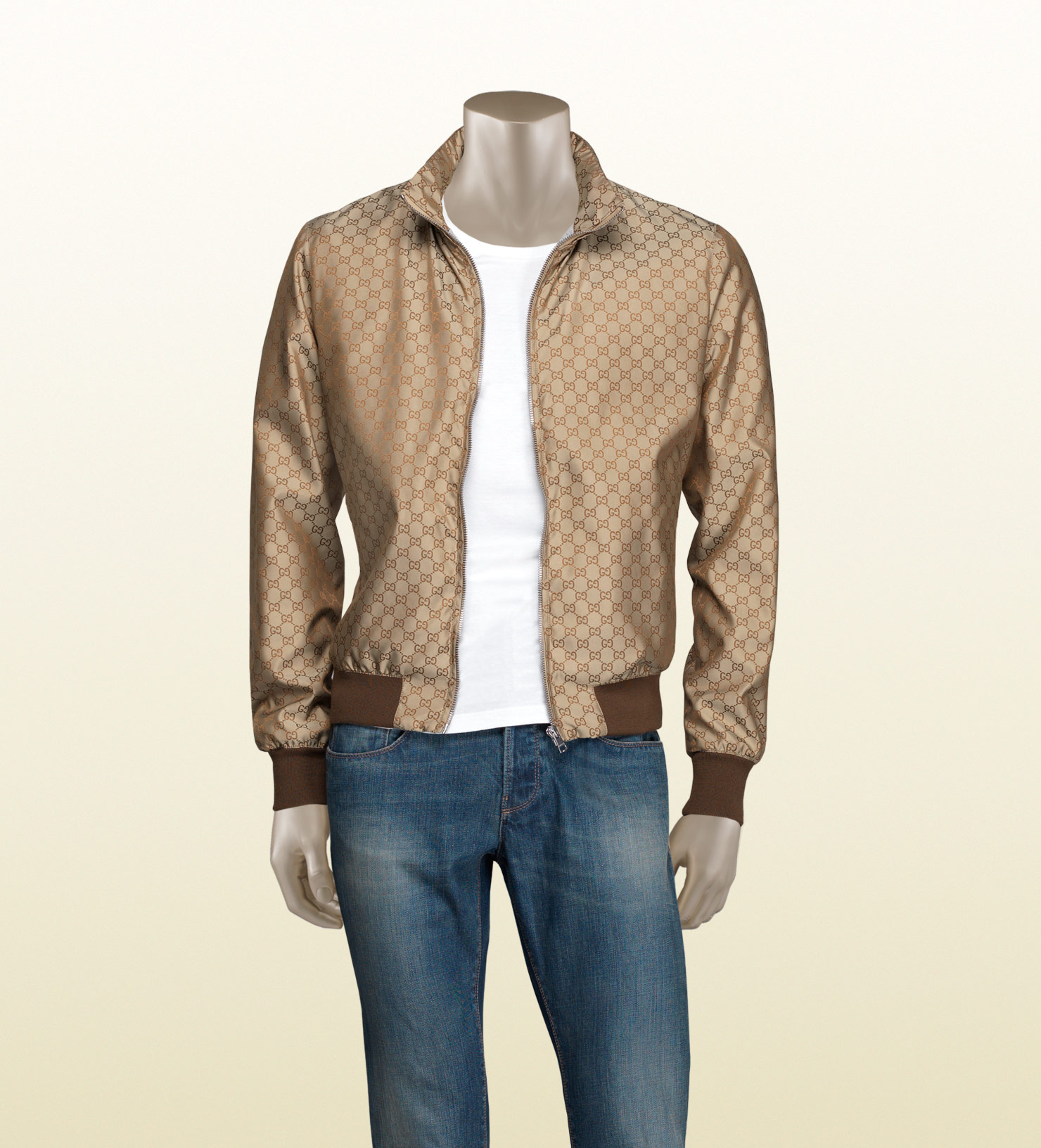 En effektiv Umoderne punktum Gucci Gg Pattern Nylon Jacket in Khaki (Brown) for Men - Lyst