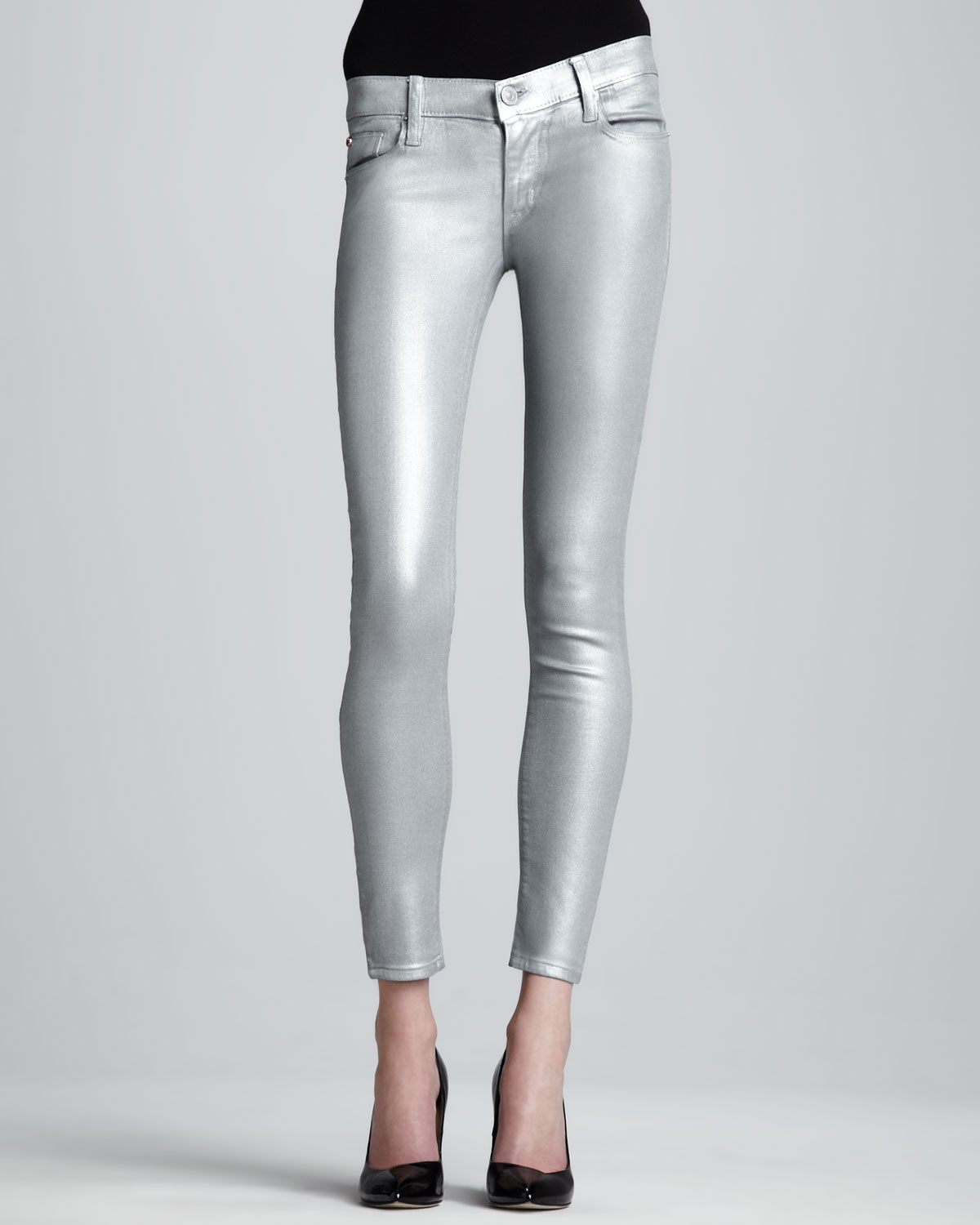 Hudson Jeans Krista Silver Super Skinny Jeans in Metallic - Lyst