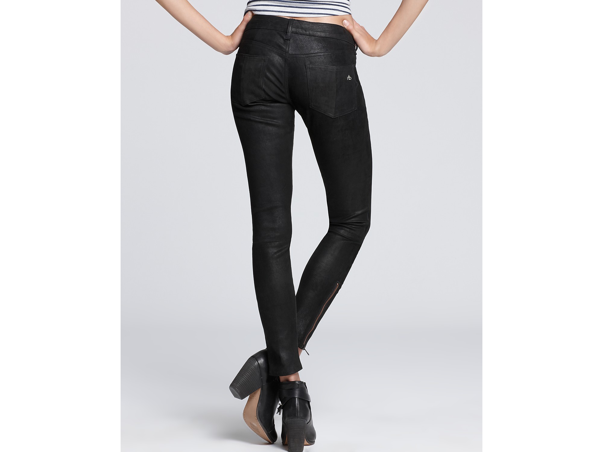 Lyst - Rag & Bone Leather Leggings Rbw 23 Mid Rise with Zippers in Black