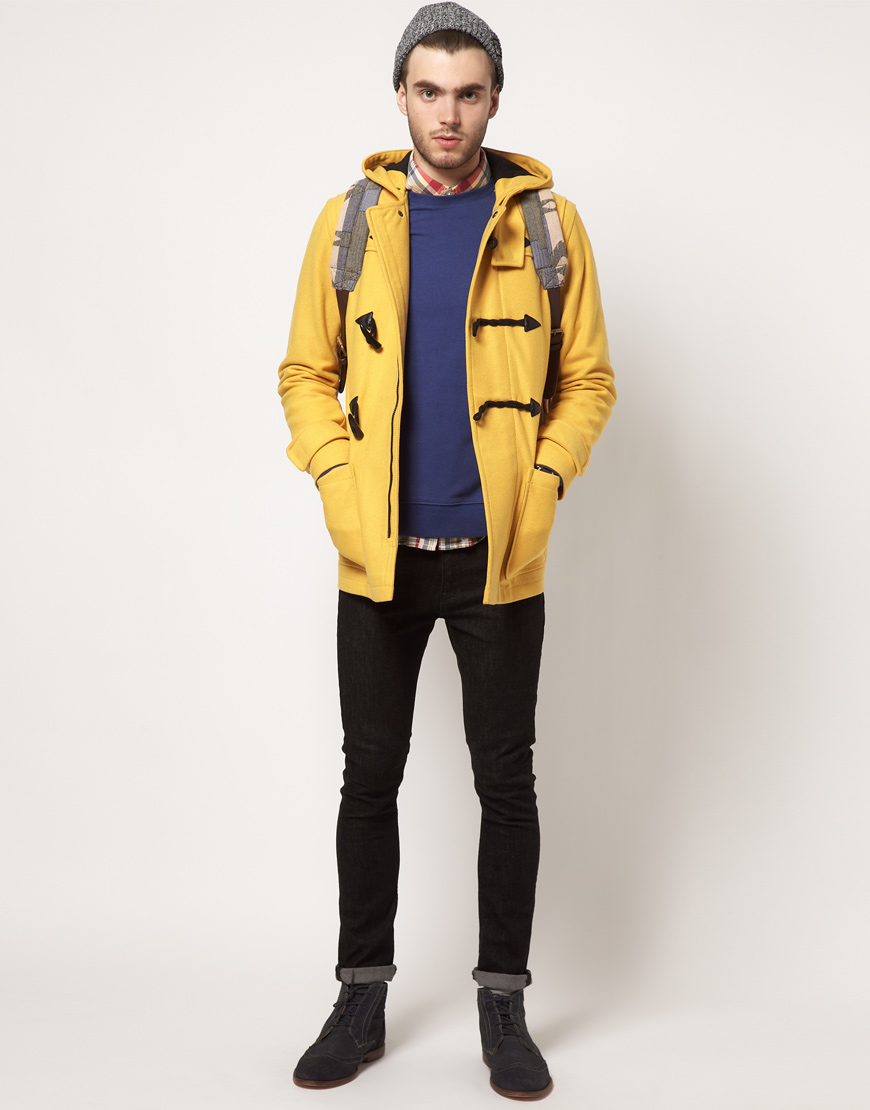 Asos Duffle Coat in Yellow for Men Lyst