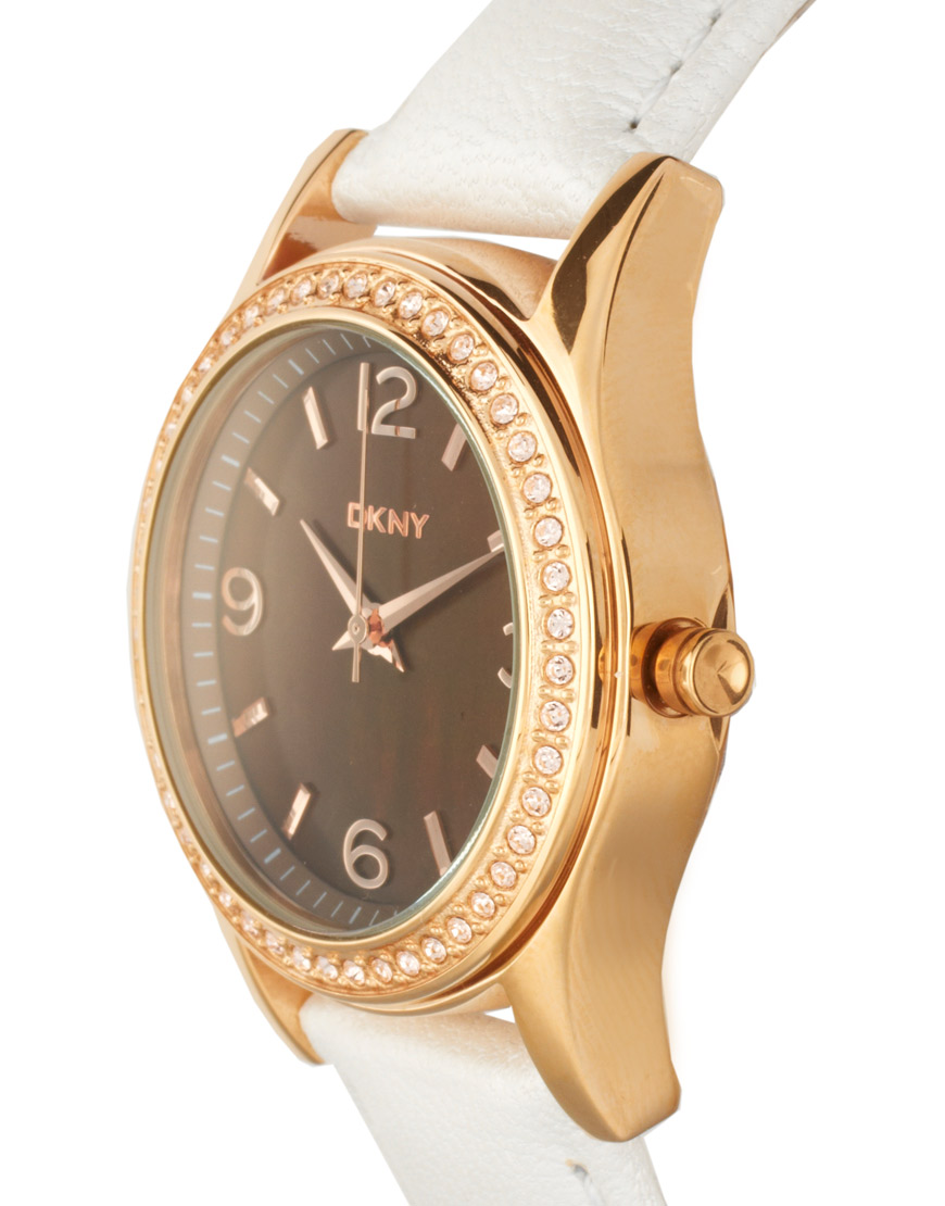 Lyst Dkny Leather Strap with Rose Gold Face Watch in White