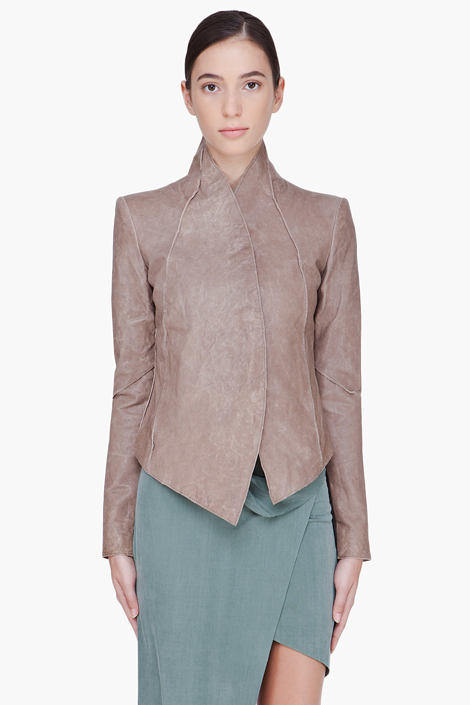Helmut Lang Cropped Taupe Leather Jacket In Brown Lyst Gallery