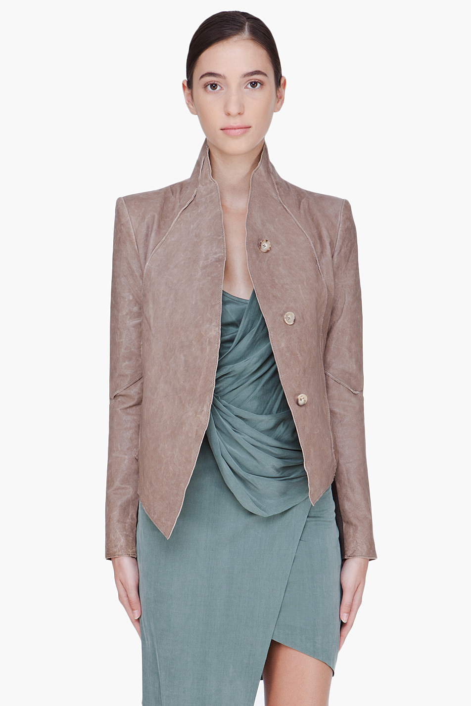 Helmut Lang Cropped Taupe Leather Jacket In Brown Lyst Gallery