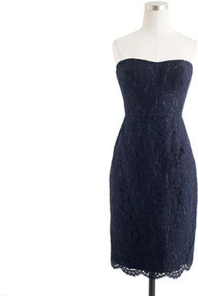 J.crew Strapless Lace Dress in Blue (navy) | Lyst