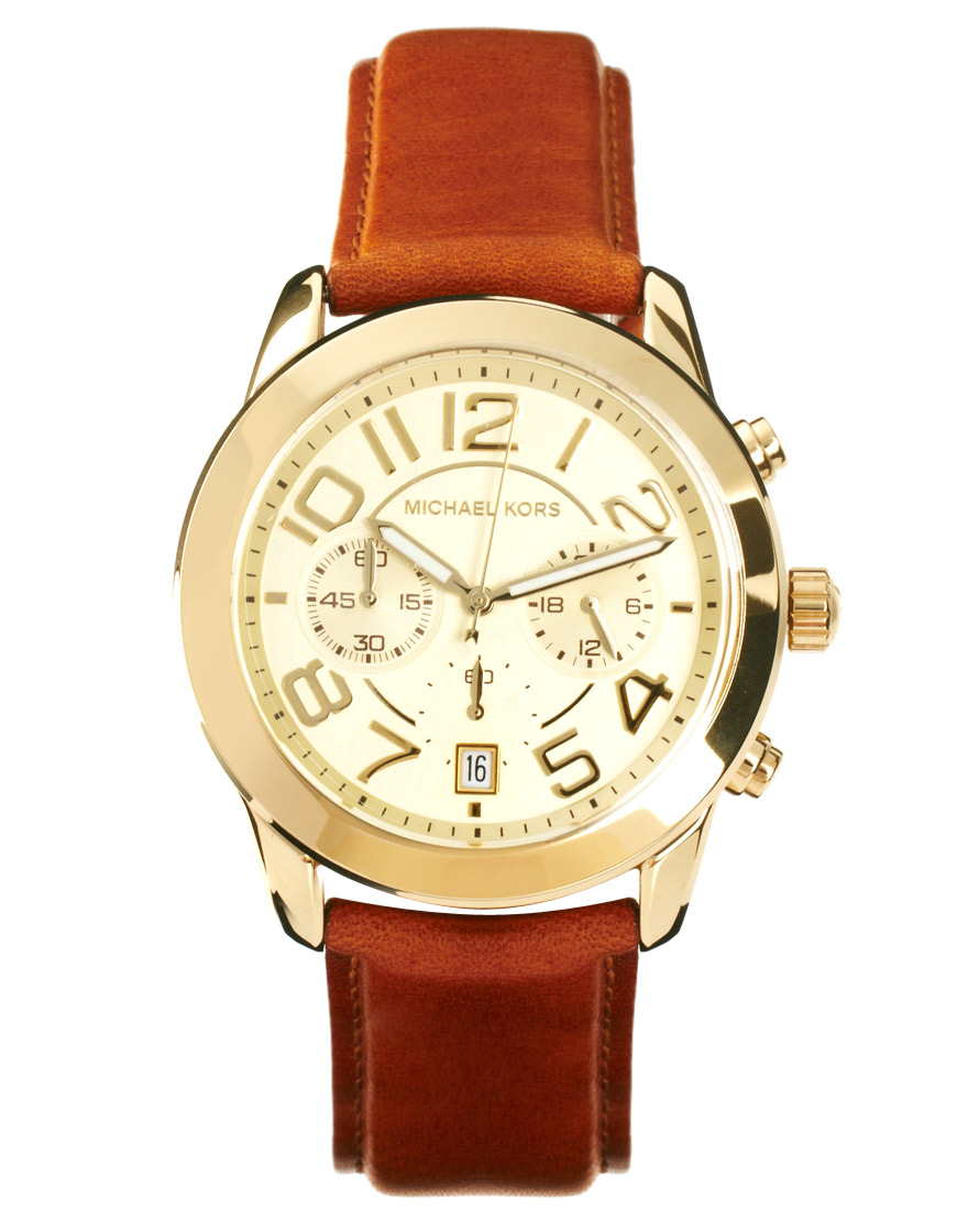 Womens Michael Kors Bradshaw Brown Steel Chronograph Watch MK6247  Dore  Jewelry