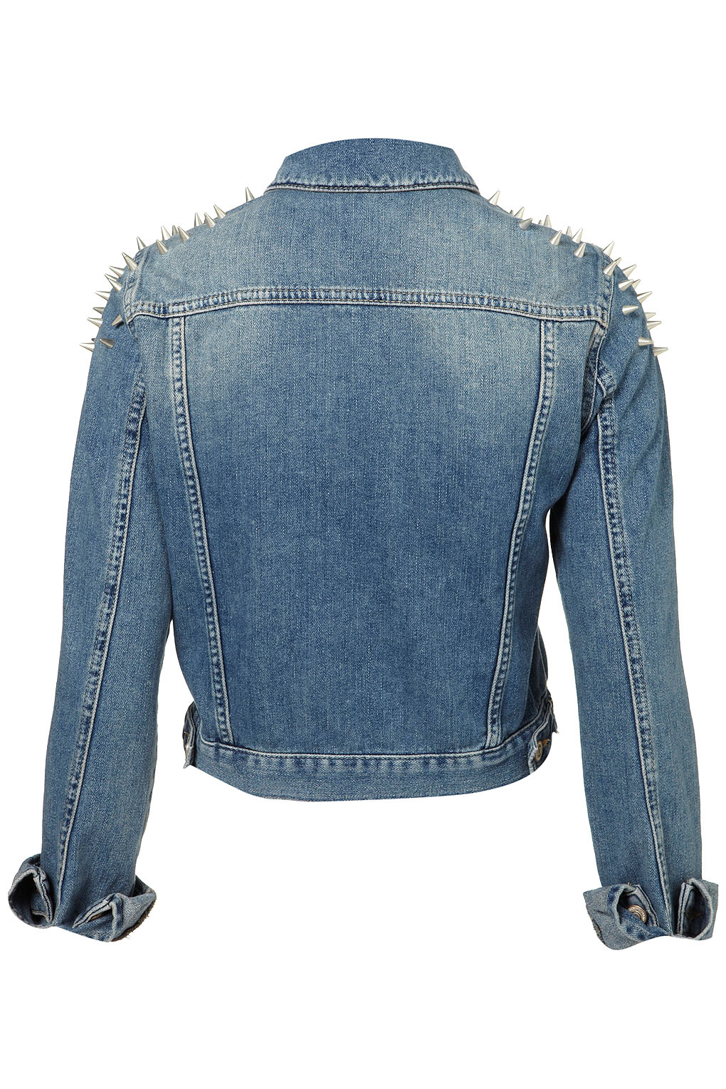 Topshop Moto Shoulder Spike Denim Jacket In Mid Stone Blue Lyst 