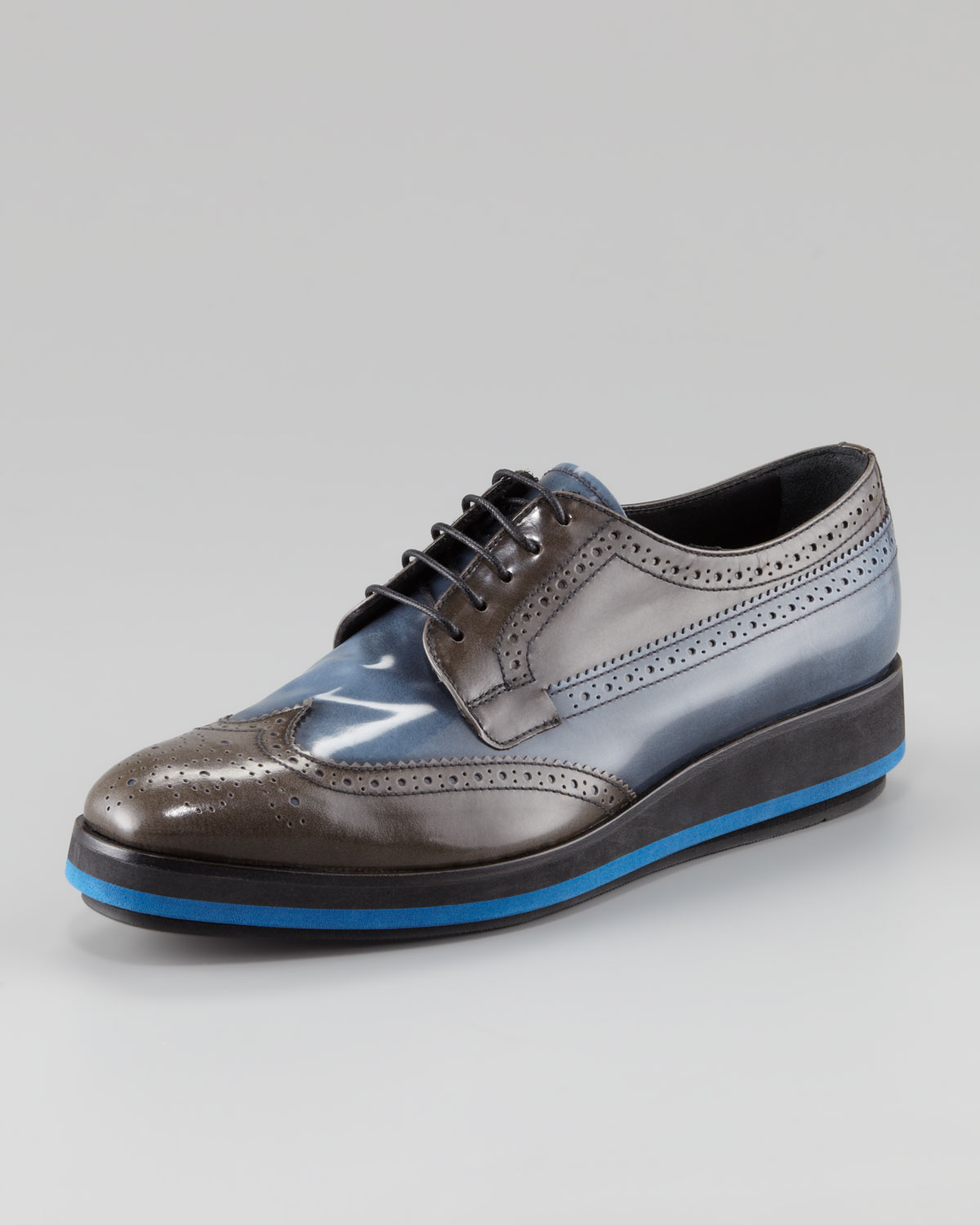 Lyst - Prada Bicolor Laceup Wedge Loafer in Blue