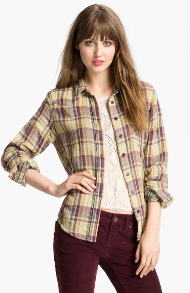 Free People Plaid Shirt in Gold (gold combo) | Lyst
