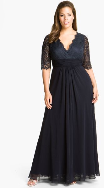 Js Collections Lace Chiffon Dress in Blue (navy) | Lyst