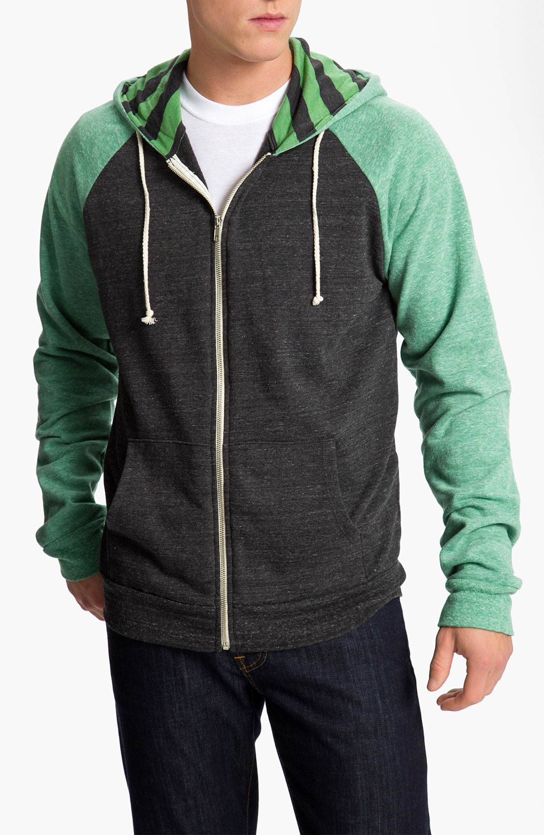 Threads for thought raglan hoodie in green for men emerald green