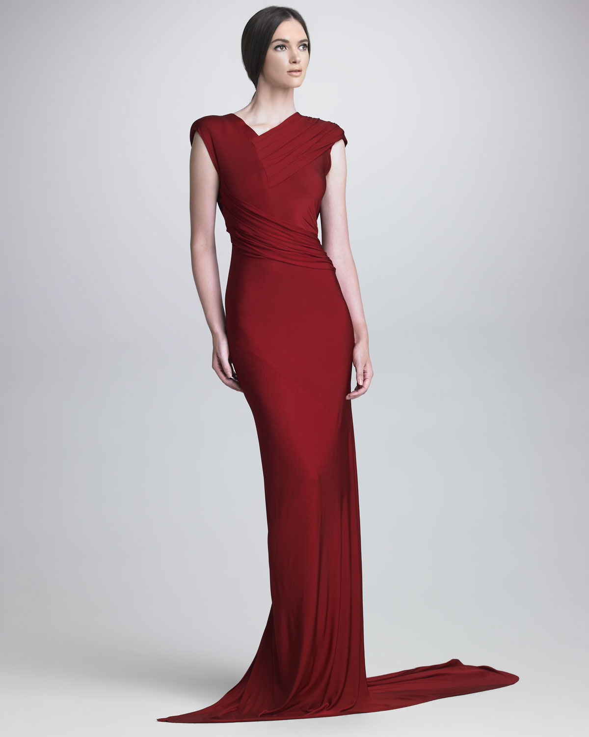Donna karan Draped Luster Jersey Gown in Red | Lyst