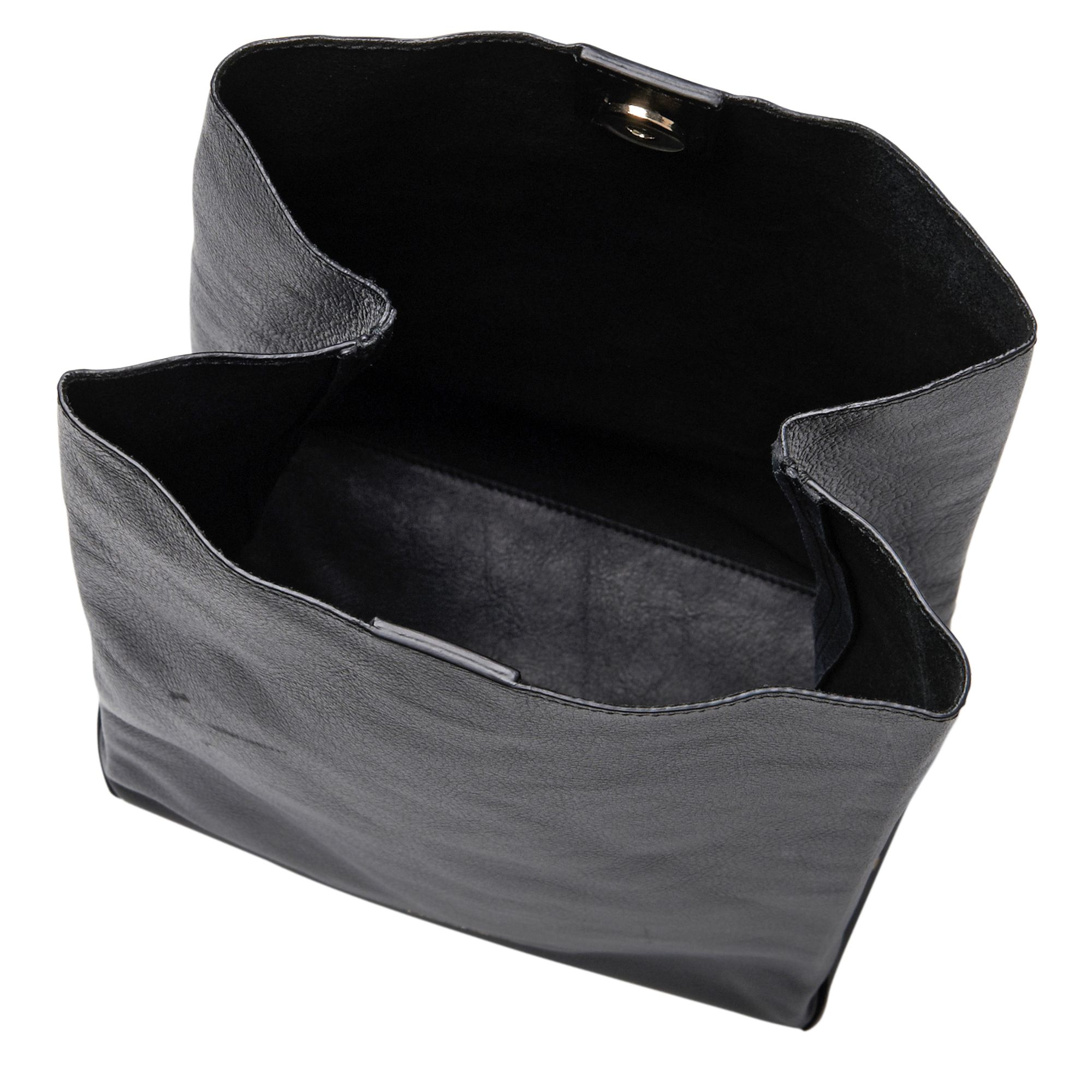 black leather lunch bag