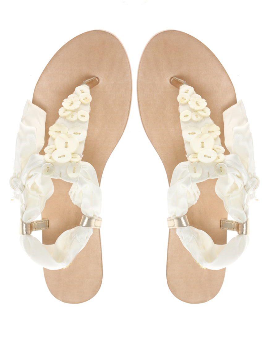 ASOS Fife Flat Sandals with Buttons and Ribbon Tie in Cream (Natural) - Lyst