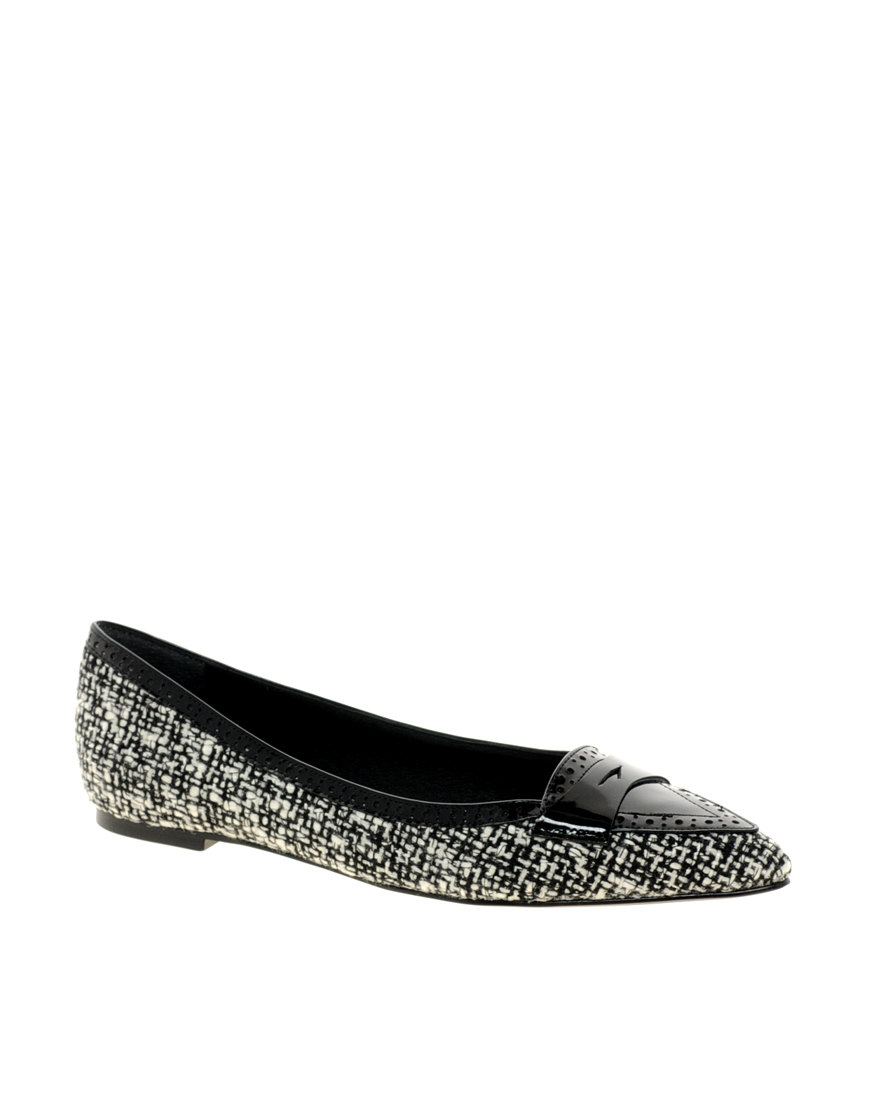 Lyst - Dune Mardon Black and White Pointed Ballet Flats in Black