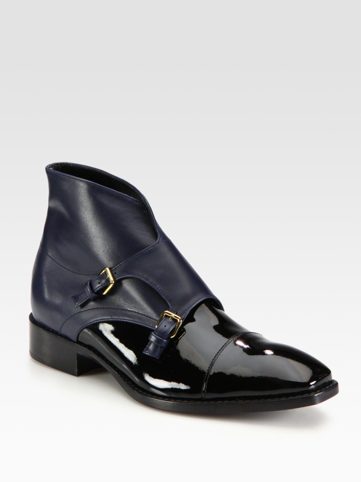 Jil sander Bicolor Patent Leather and Leather Ankle Boots in Black | Lyst