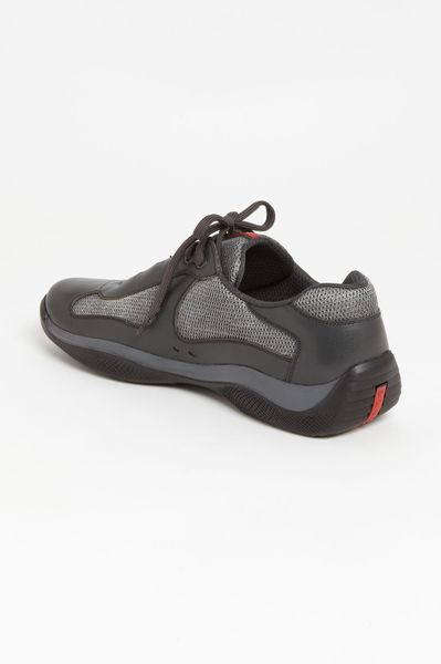 Prada Americas Cup Mesh Leather Sneaker in Gray for Men (grey/ steel ...