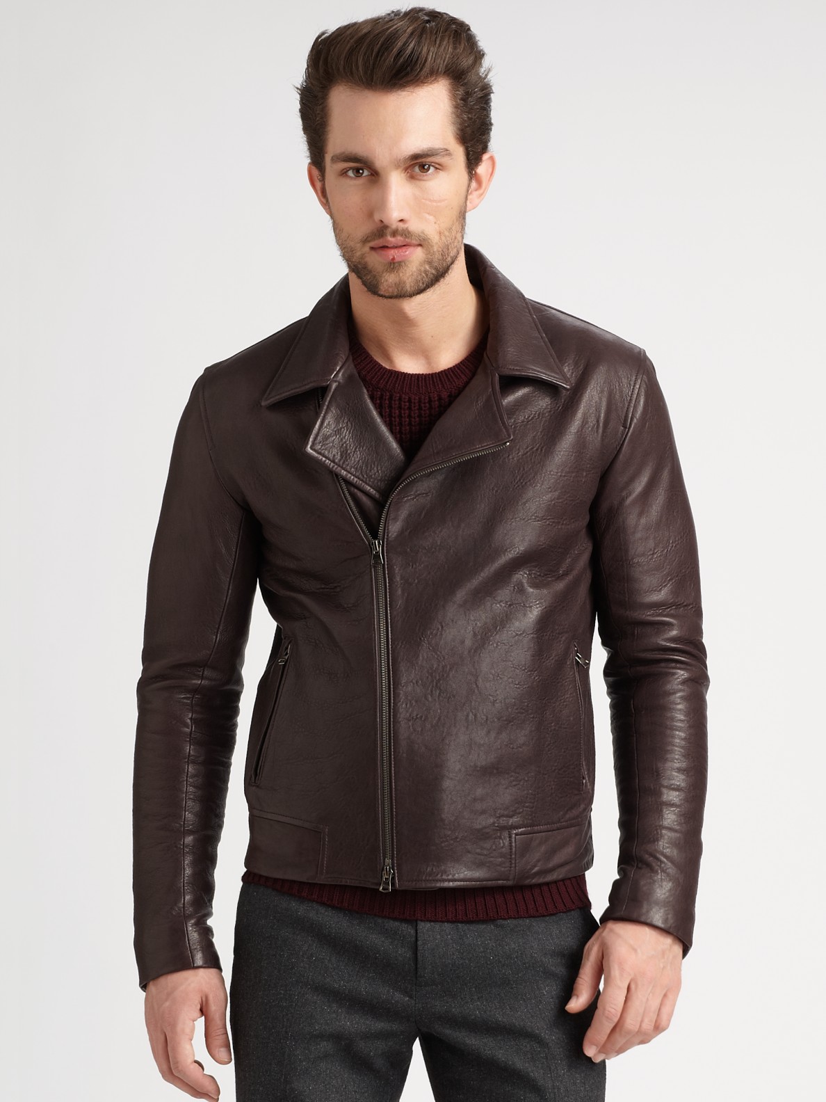 Theory Lambskin Leather Jacket in Brown for Men - Lyst