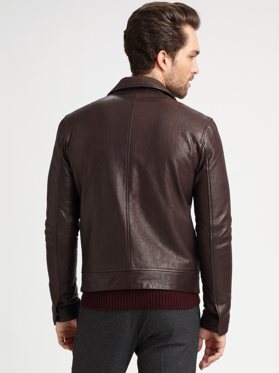 Theory Lambskin Leather Jacket in Brown for Men - Lyst