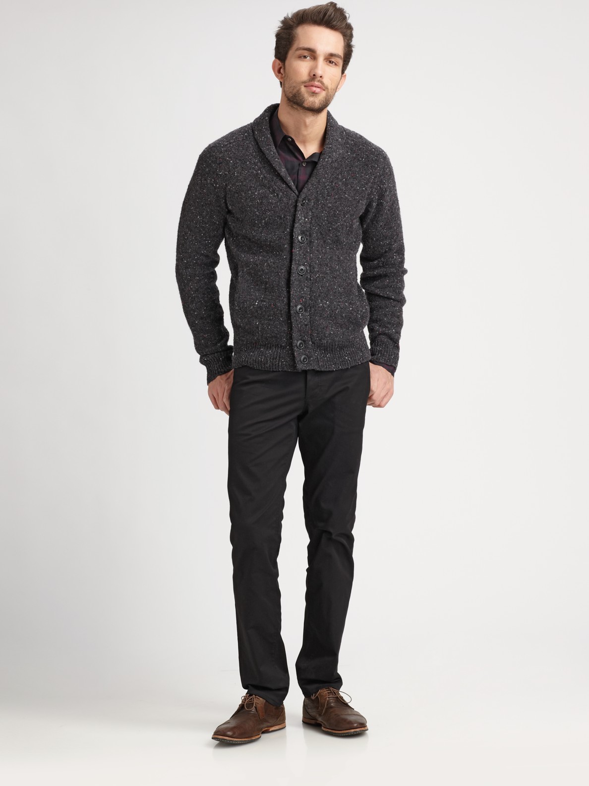 Theory Tweed Cardigan in Charcoal (Gray) for Men - Lyst