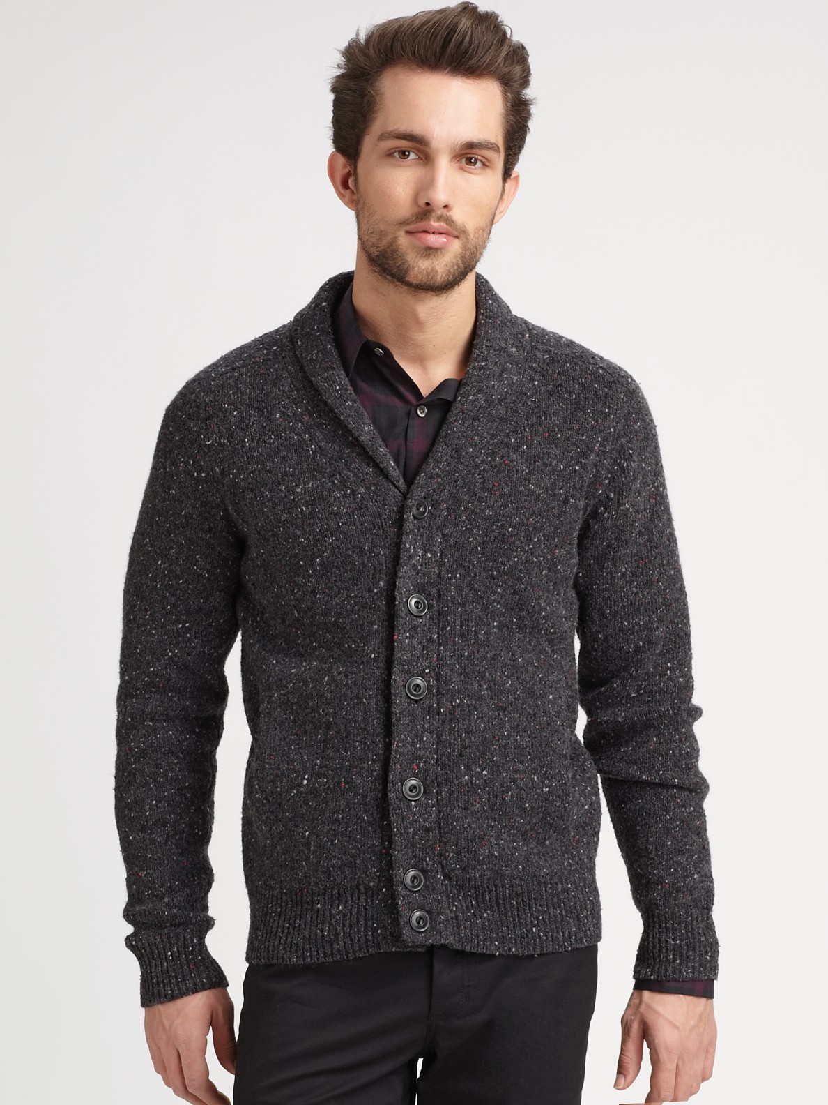 Theory Tweed Cardigan in Charcoal (Gray) for Men - Lyst