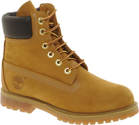 Timberland 6 Inch Premium Lace Up Beige Flat Boots in Orange (Wheat) | Lyst