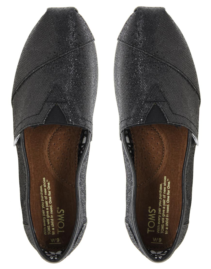 Toms Classic Black Glitter Flat Shoes in Black Lyst