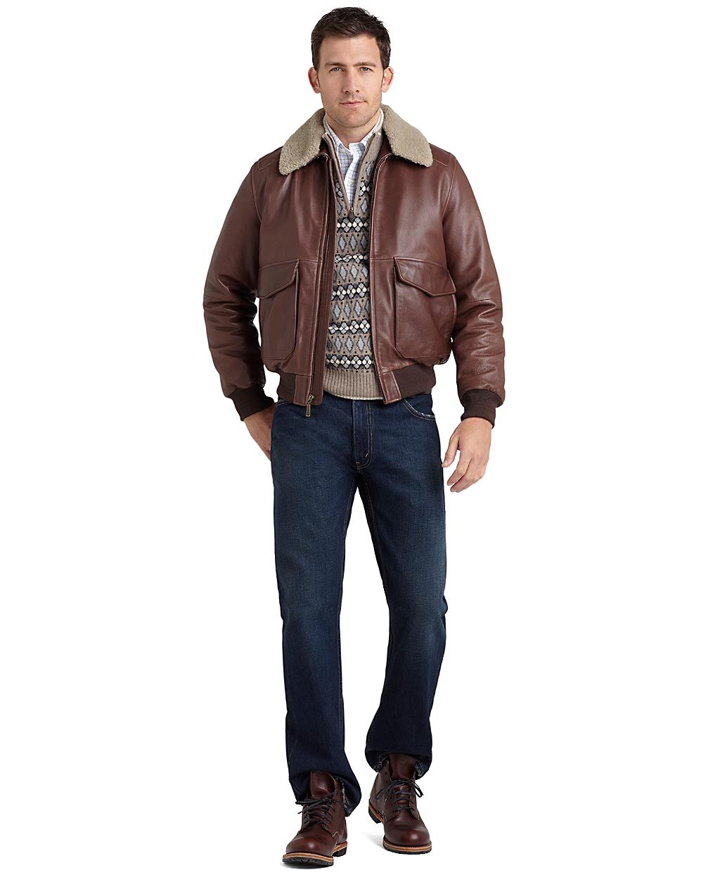 Lyst - Brooks Brothers Leather Flight Bomber in Brown for Men