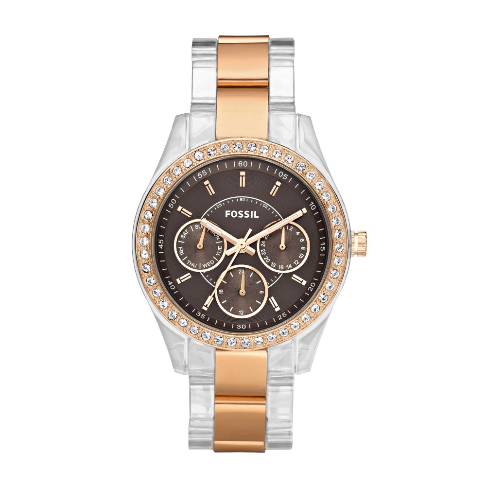 Fossil Stella Clear Plastic and Rose Goldtone Bracelet Watch in Pink ...