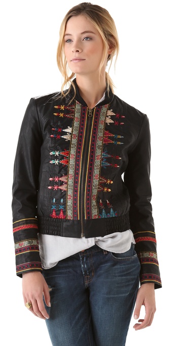 Free People Seamed Embroidered Jacket in Vegan Leather in Black - Lyst