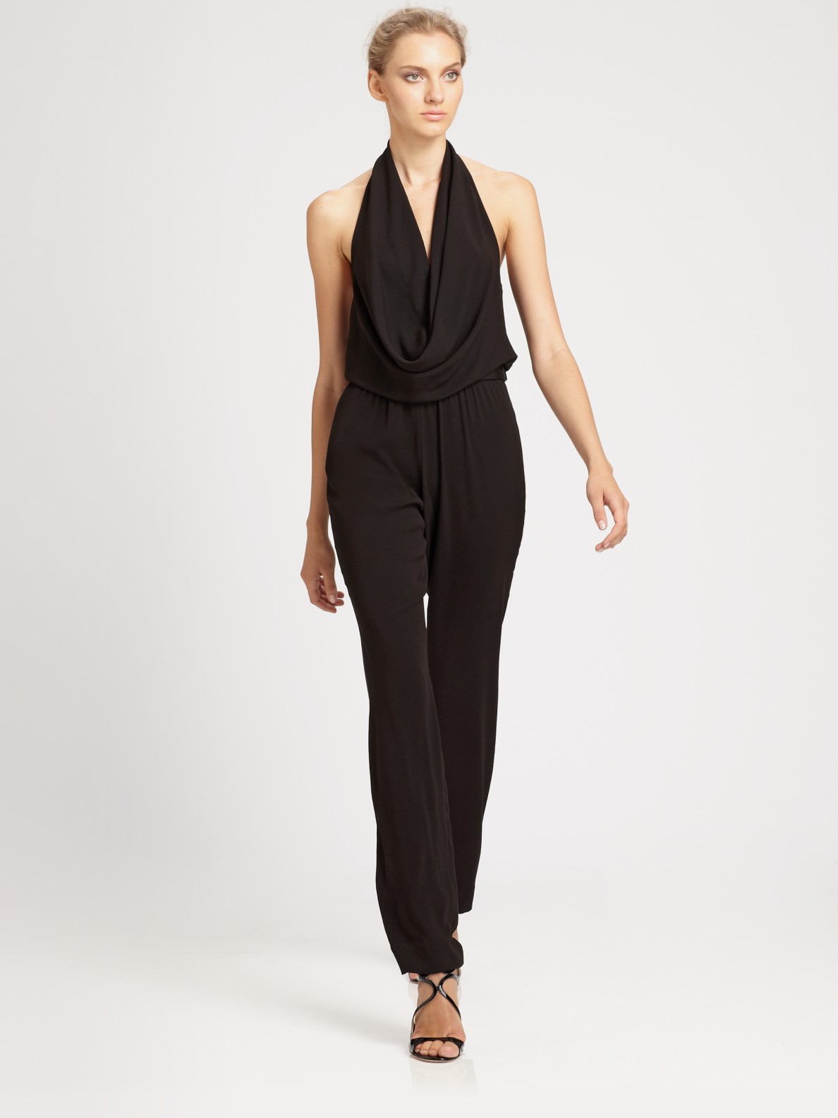 Lyst Halston Halter Jumpsuit in Black