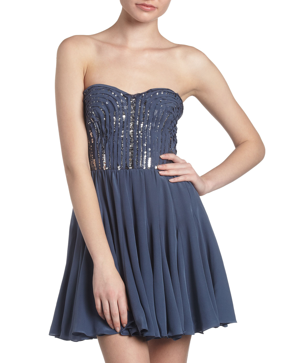 blue sequin strapless dress