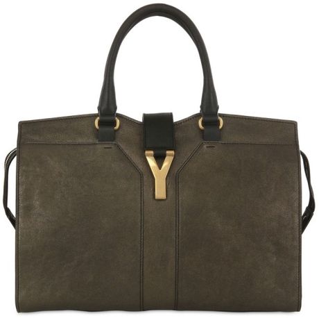 Saint Laurent Medium Cabas Chyc Metallic Leather Bag in Gray ...