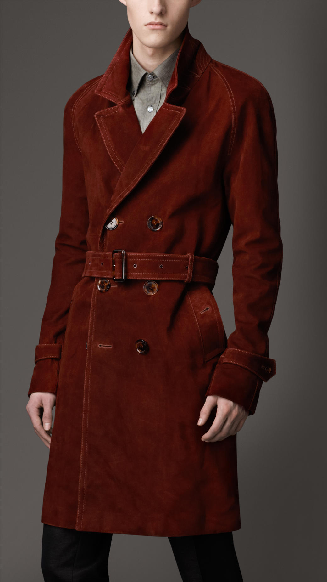 Burberry Mid-Length Waxed Suede Trench Coat in Brown for Men Lyst