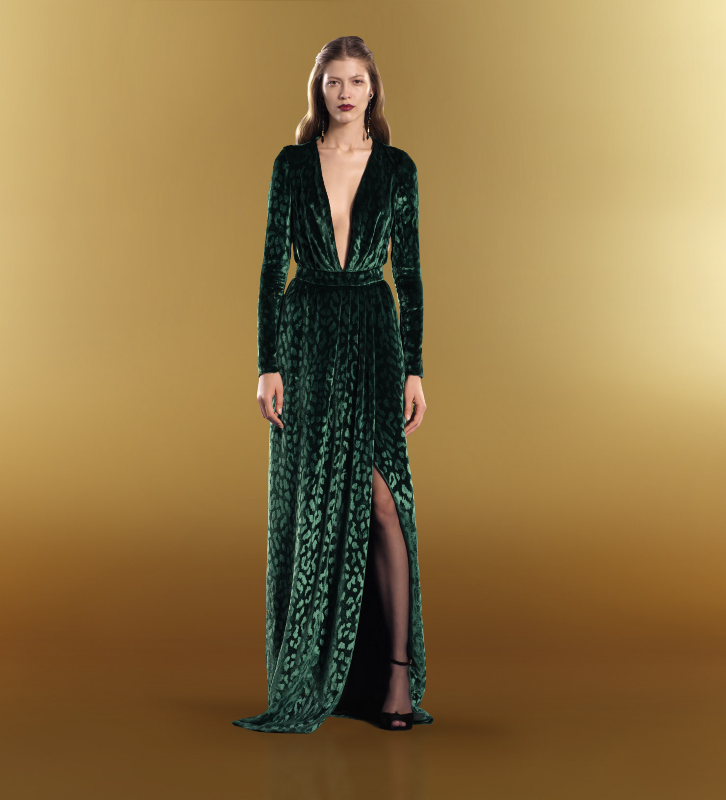 Gucci Velvet Deep Vneck Gown in Green - Lyst