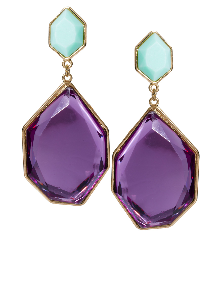 Lyst Asos Irregular Stone Drop Earrings In Purple Gallery
