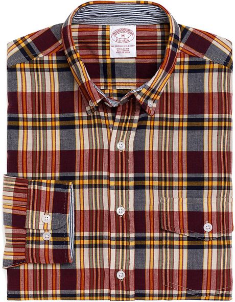 Brooks Brothers Plaid Madras Sport Shirt in Brown for Men (yellow-red ...