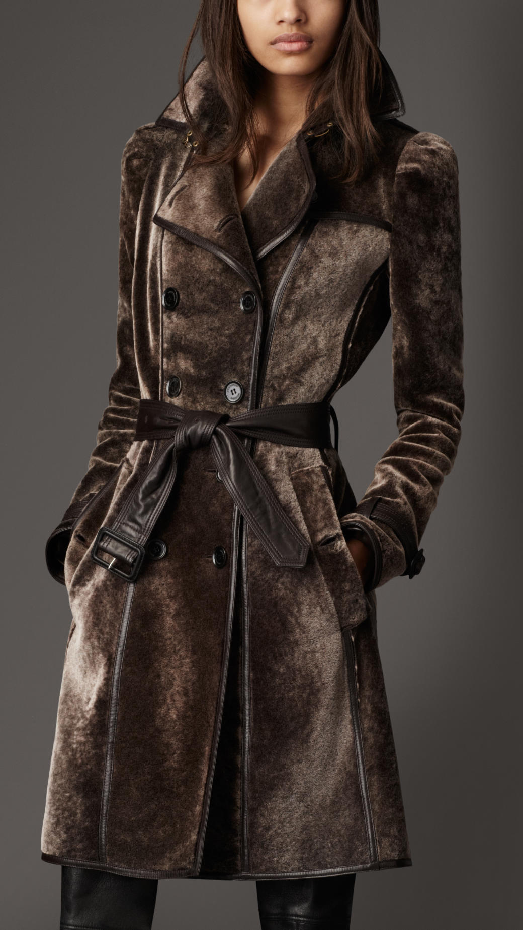 Burberry Long Shearling Trench Coat in Brown Lyst