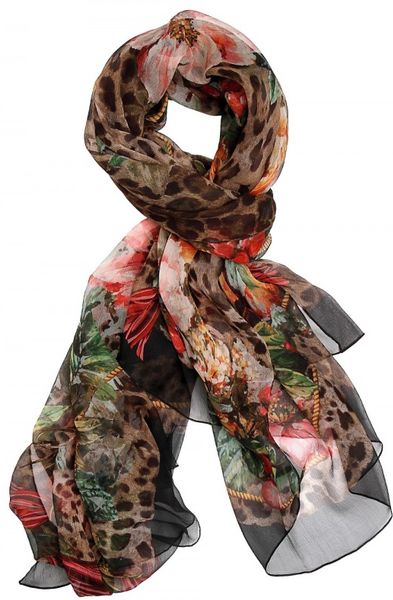 Dolce & Gabbana Flower Leopard Print Silk Scarf in Multicolor (multi ...